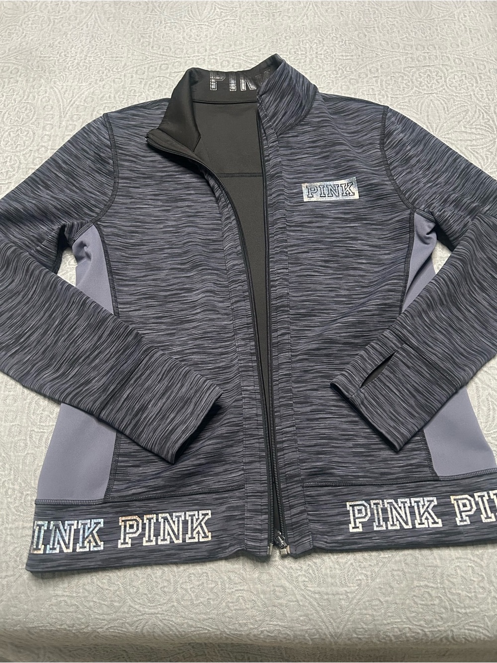 REVERSIBLE PINK Victoria's Secret Girls' Heathered Gray Full-Zip Jacket